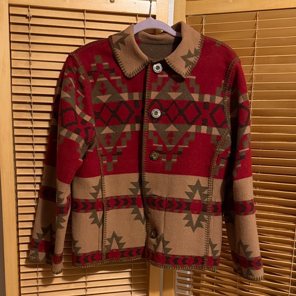 Woolrich Red and Brown Patterned Reversible Jacket size small